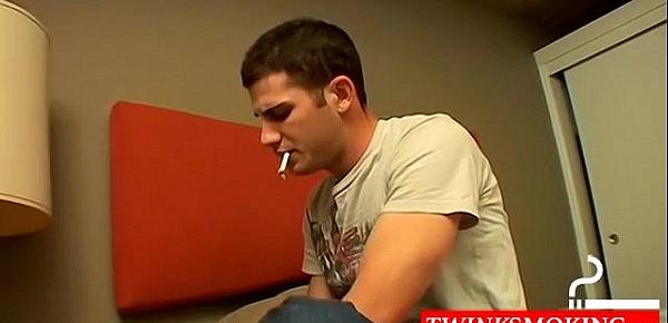  Hottie Levi gets real horny and wanks his cock while smoking